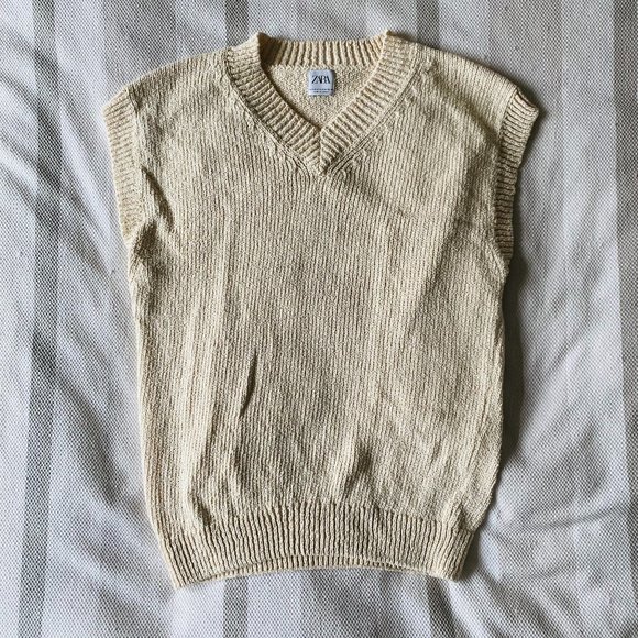 ZARA Men's Knitted Cream Colored Cotton Vest (Size: S-M) - Picture 1 of 7